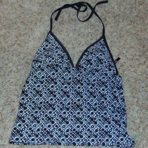*Daisy Fuentes Tankini Swimsuit Top Womens 10 Black Geometric Halter Padded
